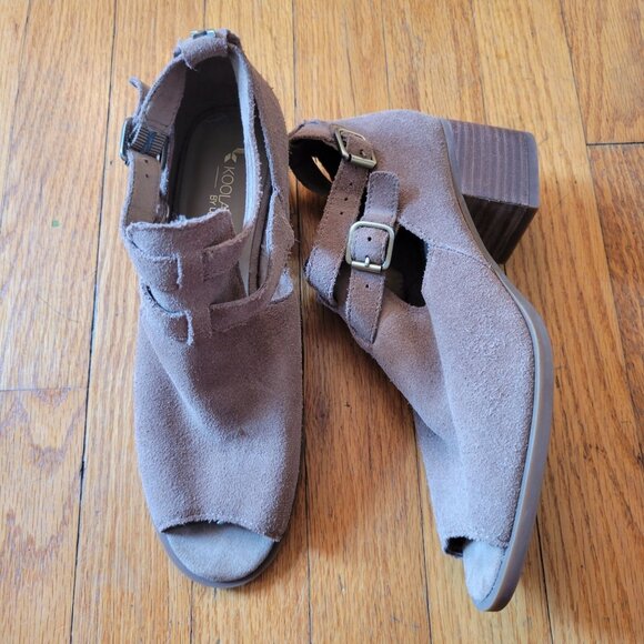 Koolaburra UGG Open‎ Toe Suede Booties Buckle Strap 6.5 Heeled Sandals SOPHY - Picture 1 of 7